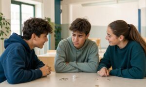 Tre adolescenti affrontano la pressione del gruppo durante un gioco con premio in denaro.