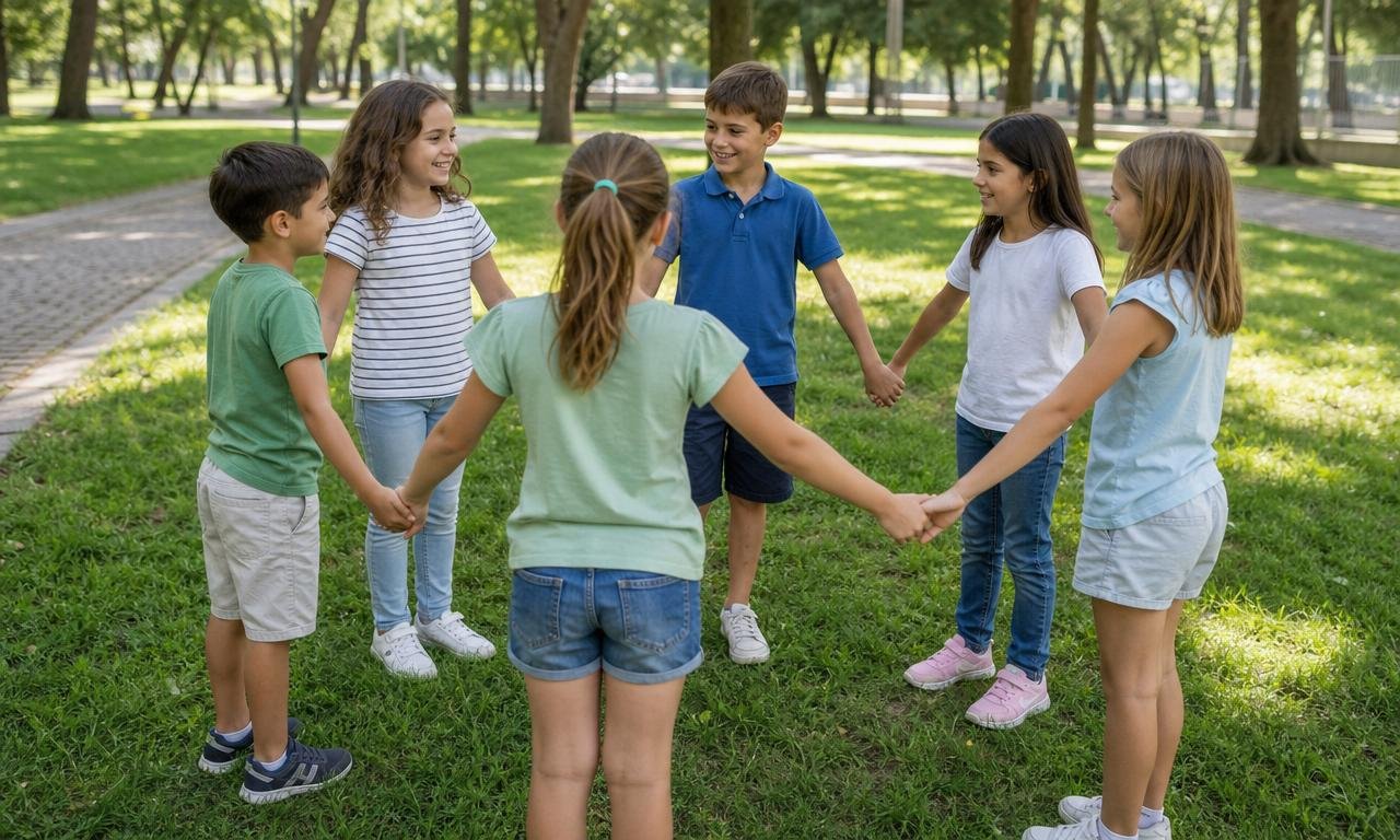 Bambini in un parco italiano formano una rete spontanea di amicizie e relazioni.
